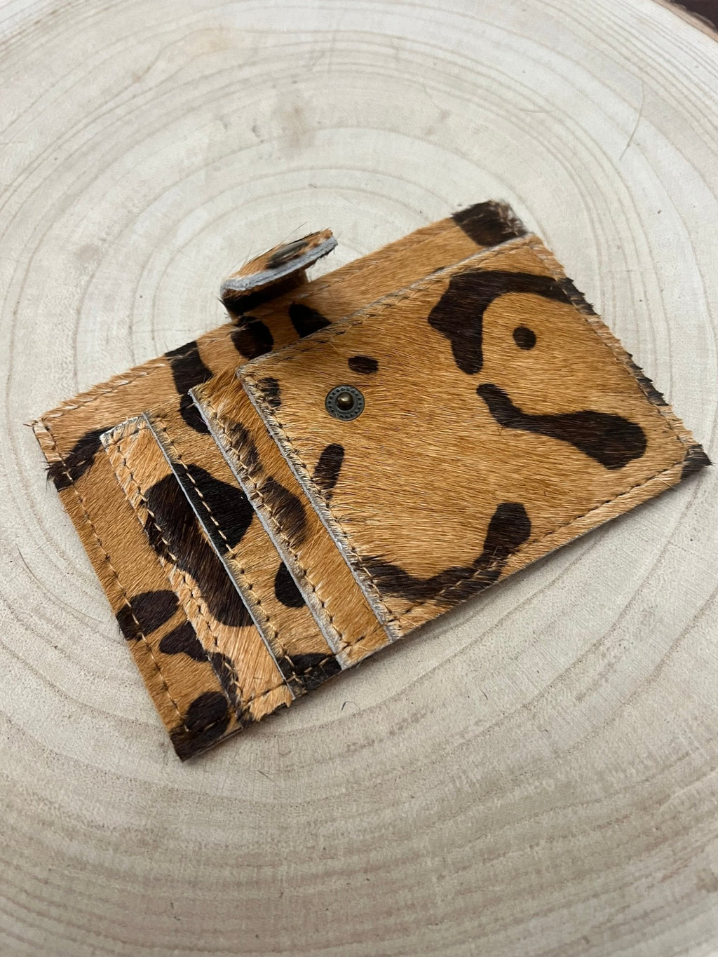 Western Cowhide Credit Card Wallet — Leopard Hair-on-Hide (5" x 3" Real Hide) - Rooted & Reckless Co.