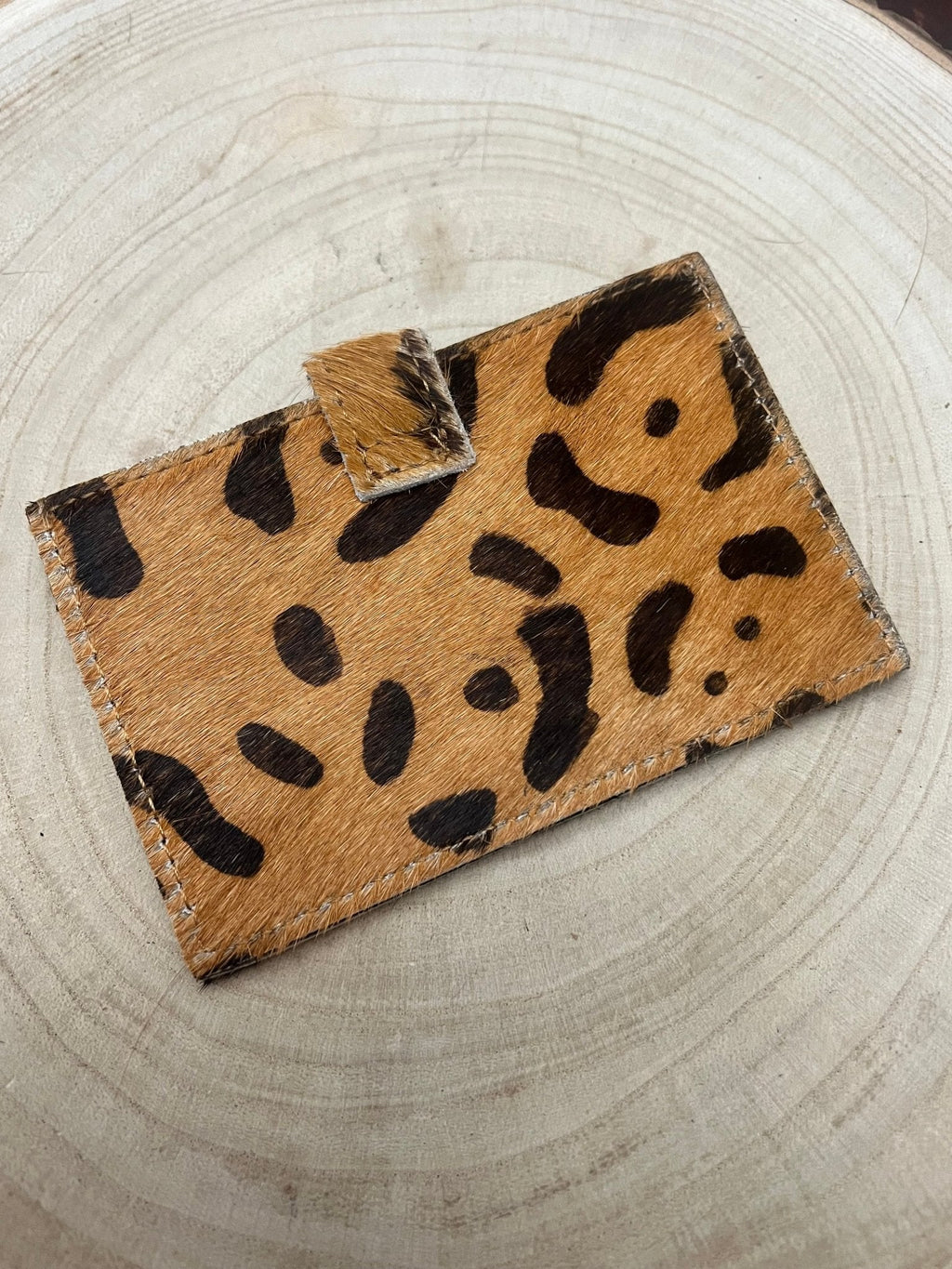 Western Cowhide Credit Card Wallet — Leopard Hair-on-Hide (5" x 3" Real Hide) - Rooted & Reckless Co.