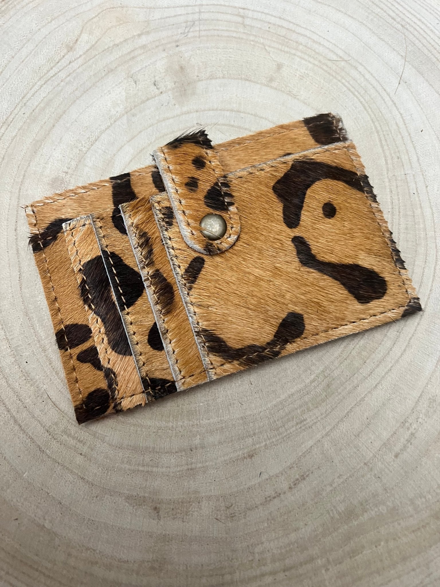 Western Cowhide Credit Card Wallet — Leopard Hair-on-Hide (5" x 3" Real Hide) - Rooted & Reckless Co.