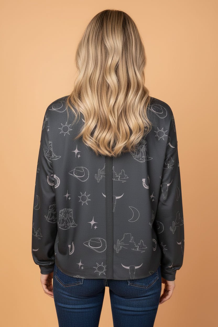 Western Crew Neck Long Sleeve Sweatshirt - Rooted & Reckless Co.
