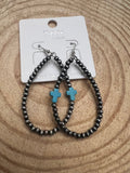Western Cross Earrings with Faux Turquoise & Pearl Teardrops — 2½" Drop - Rooted & Reckless Co.