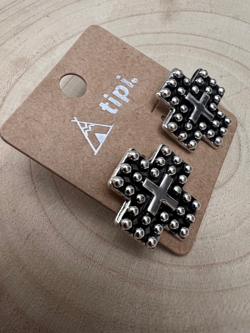 Western Cross Metal Stud Earrings — Antique Silver Faith Statement - Rooted & Reckless Co.