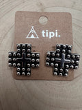 Western Cross Metal Stud Earrings — Antique Silver Faith Statement - Rooted & Reckless Co.