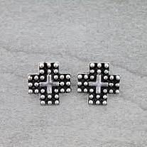 Western Cross Metal Stud Earrings — Antique Silver Faith Statement - Rooted & Reckless Co.
