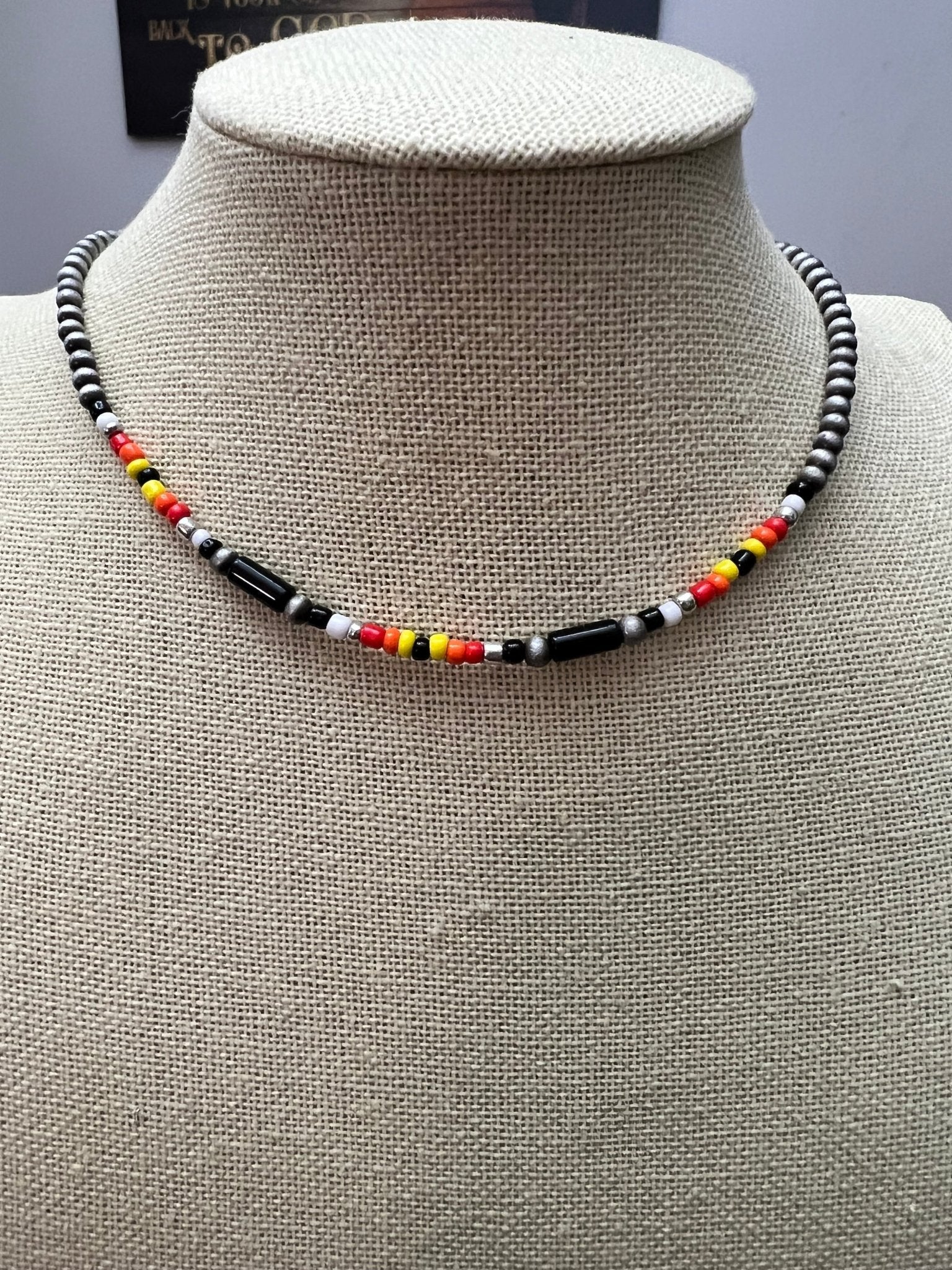 Western Cylinder Seed Bead Choker with Faux Silver Pearls — Multicolor 15 Inch with Extender - Rooted & Reckless Co.