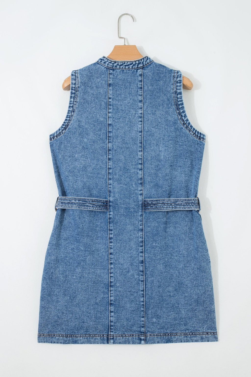 Western Denim Belted Button Down Sleeveless Dress - Rooted & Reckless Co.