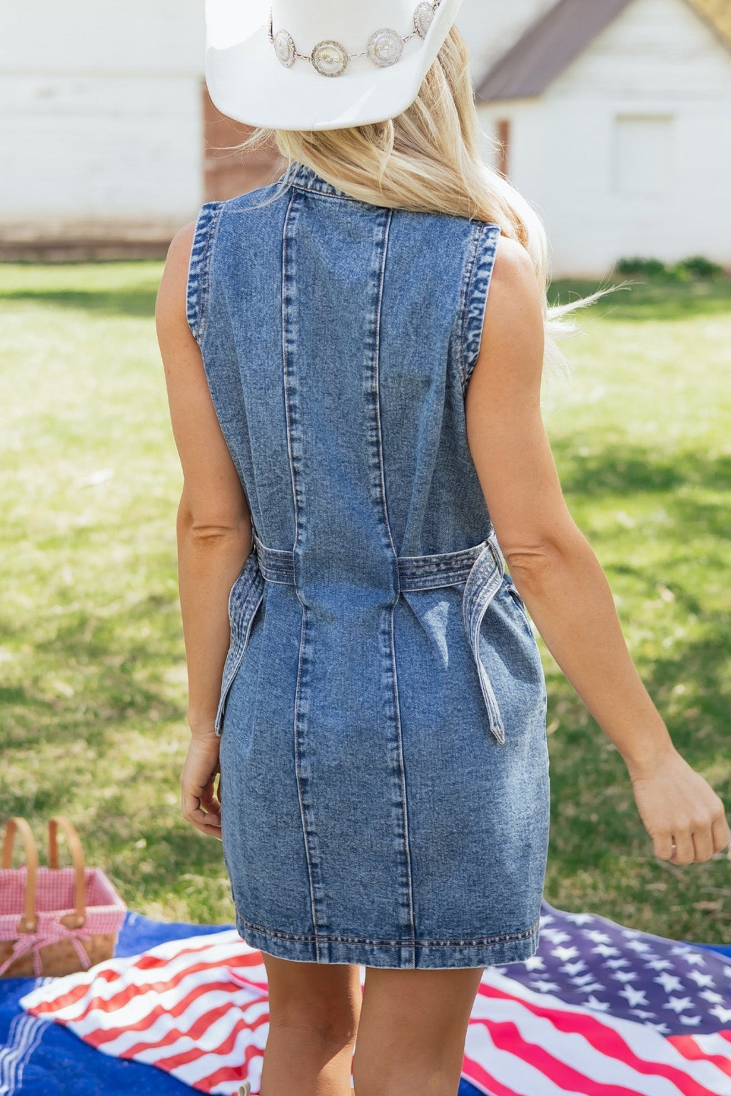 Western Denim Belted Button Down Sleeveless Dress - Rooted & Reckless Co.