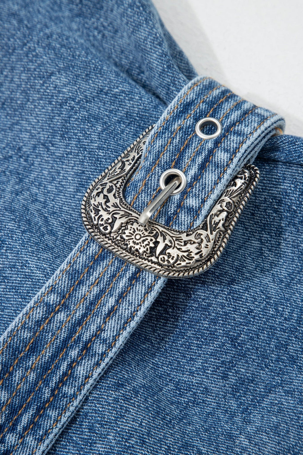 Western Denim Belted Button Down Sleeveless Dress - Rooted & Reckless Co.
