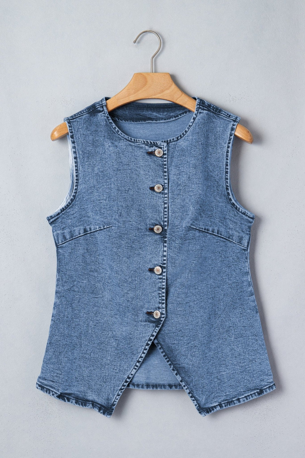 Western Denim Button Front Slit Sleeveless Vest - Rooted & Reckless Co.