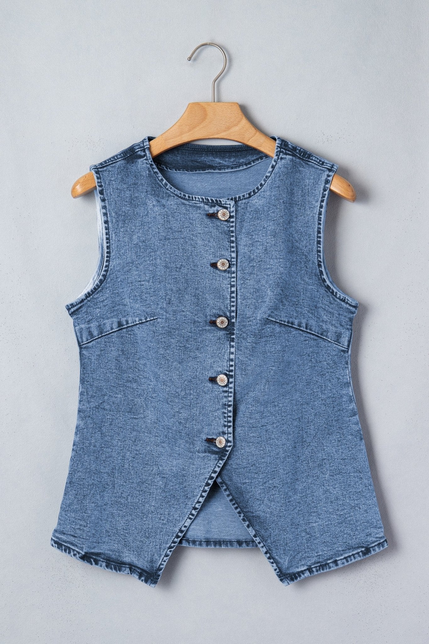 Western Denim Button Front Slit Sleeveless Vest - Rooted & Reckless Co.