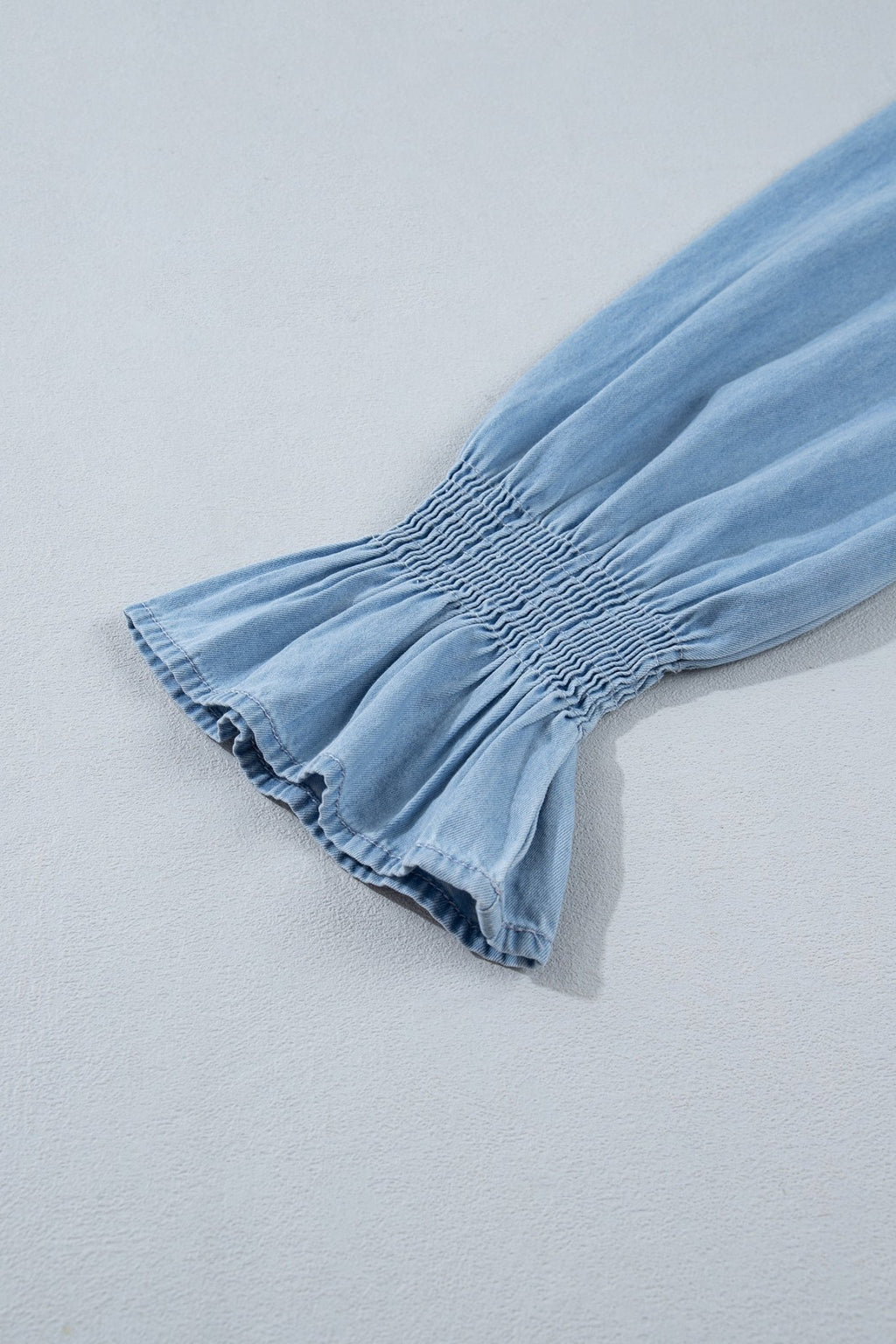 Western Denim Chambray Ruffle V-Neck Long Sleeve Blouse - Rooted & Reckless Co.