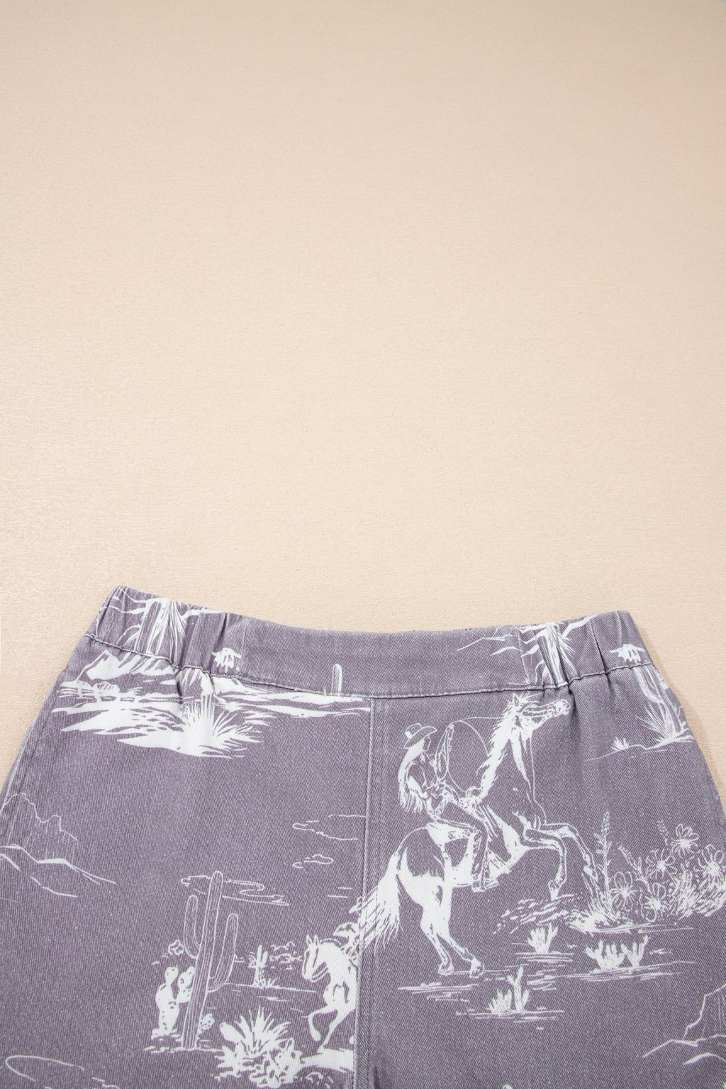 Western Denim Elastic Waist Shorts - Rooted & Reckless Co.