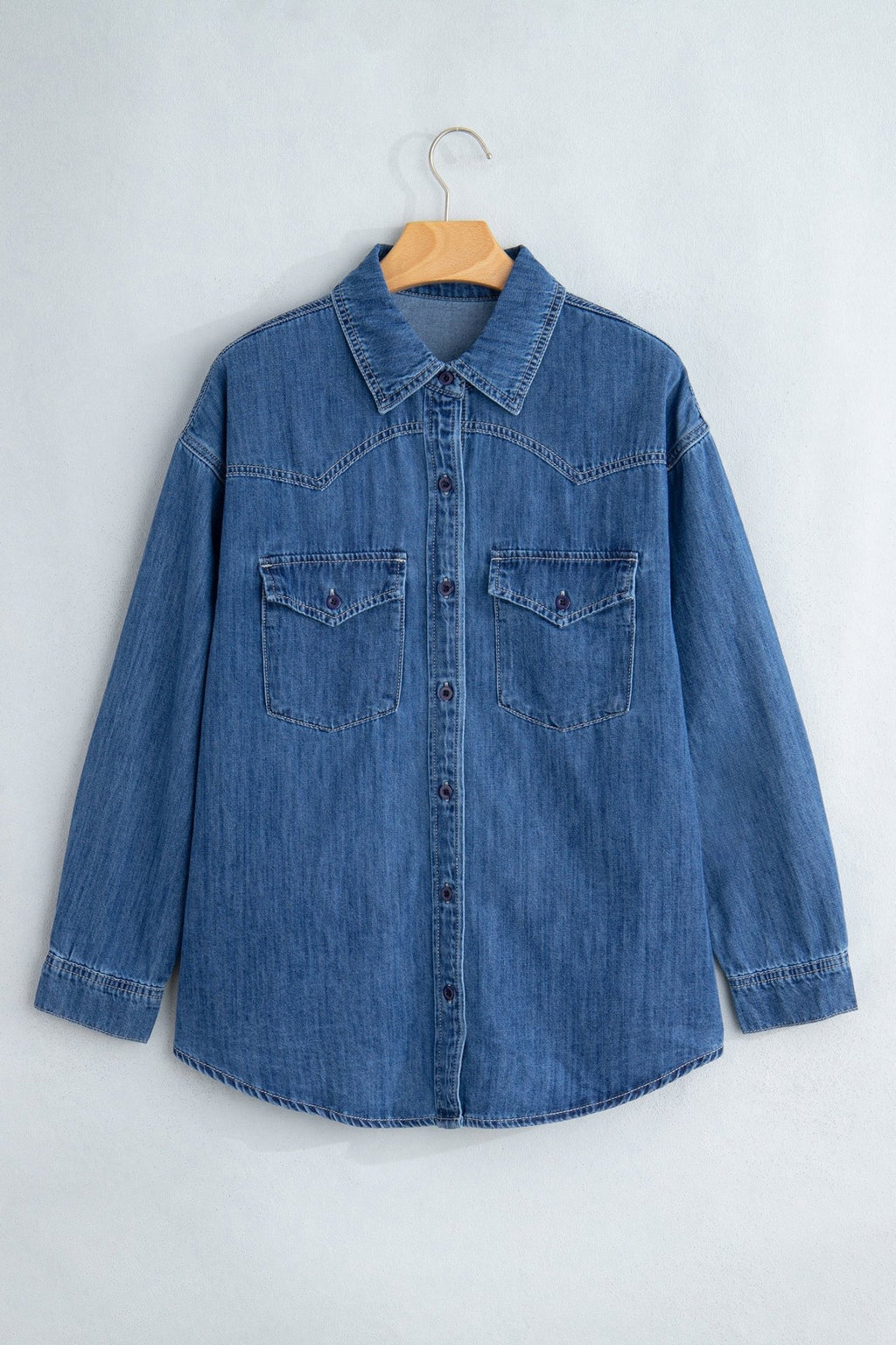 Western Denim Patch Pockets Long Sleeve Shirt - Rooted & Reckless Co.