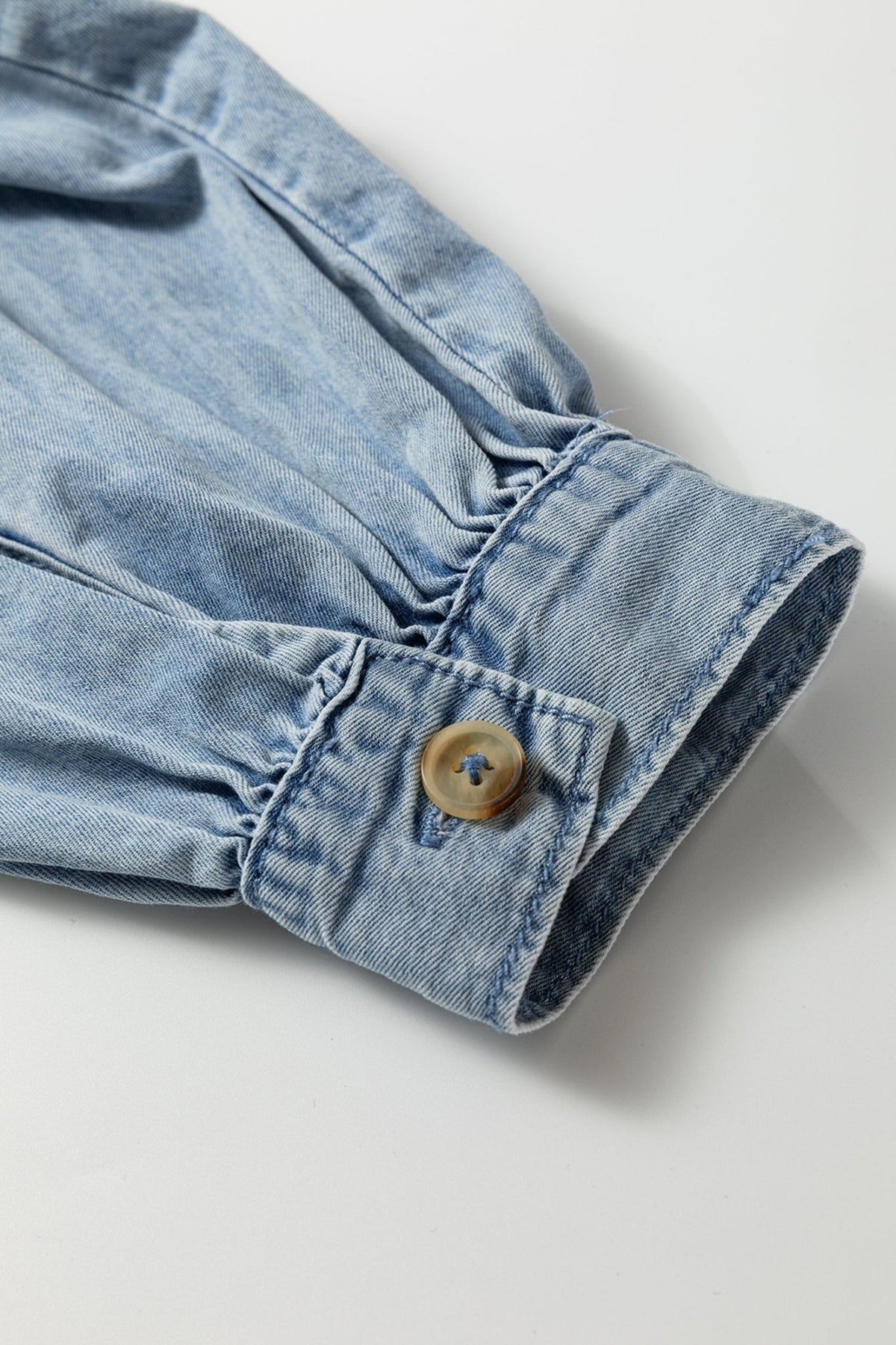 Western Denim Ruffle Peter Pan Collar Shirt - Rooted & Reckless Co.