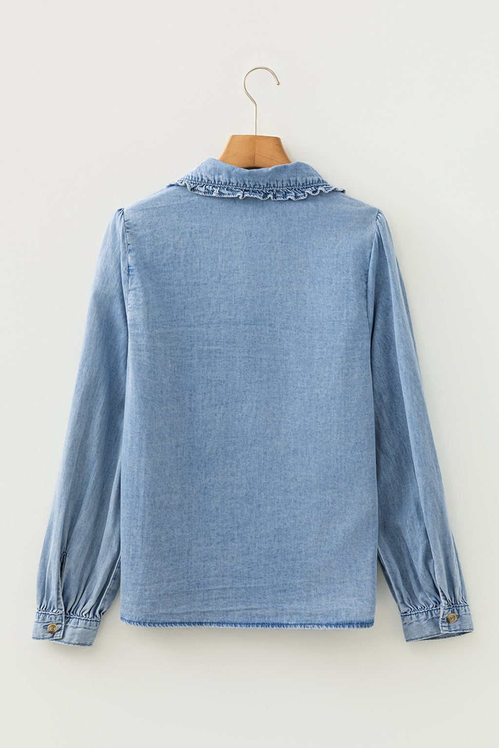 Western Denim Ruffle Peter Pan Collar Shirt - Rooted & Reckless Co.