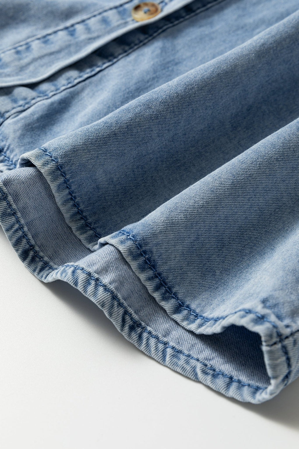 Western Denim Ruffle Peter Pan Collar Shirt - Rooted & Reckless Co.