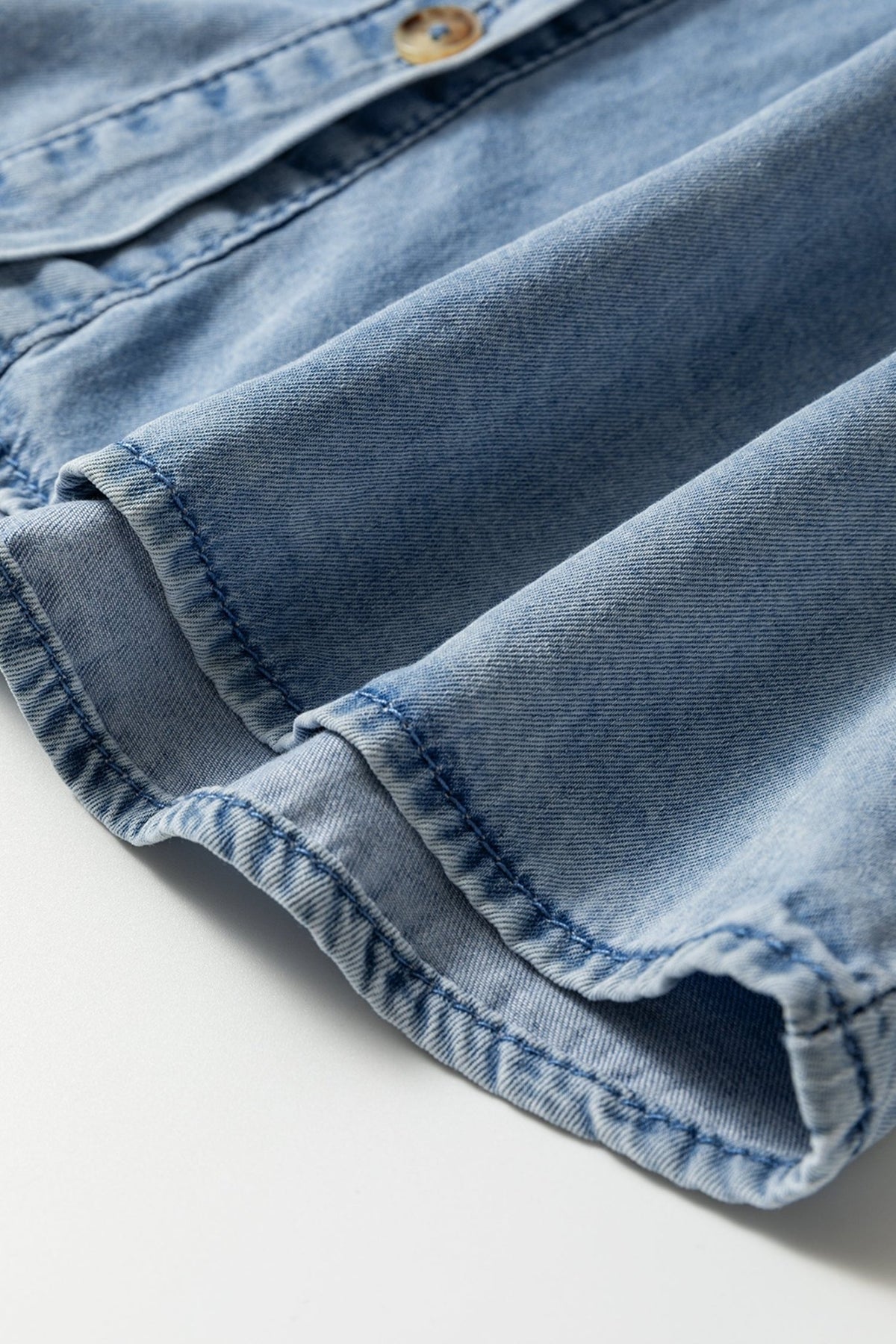 Western Denim Ruffle Peter Pan Collar Shirt - Rooted & Reckless Co.
