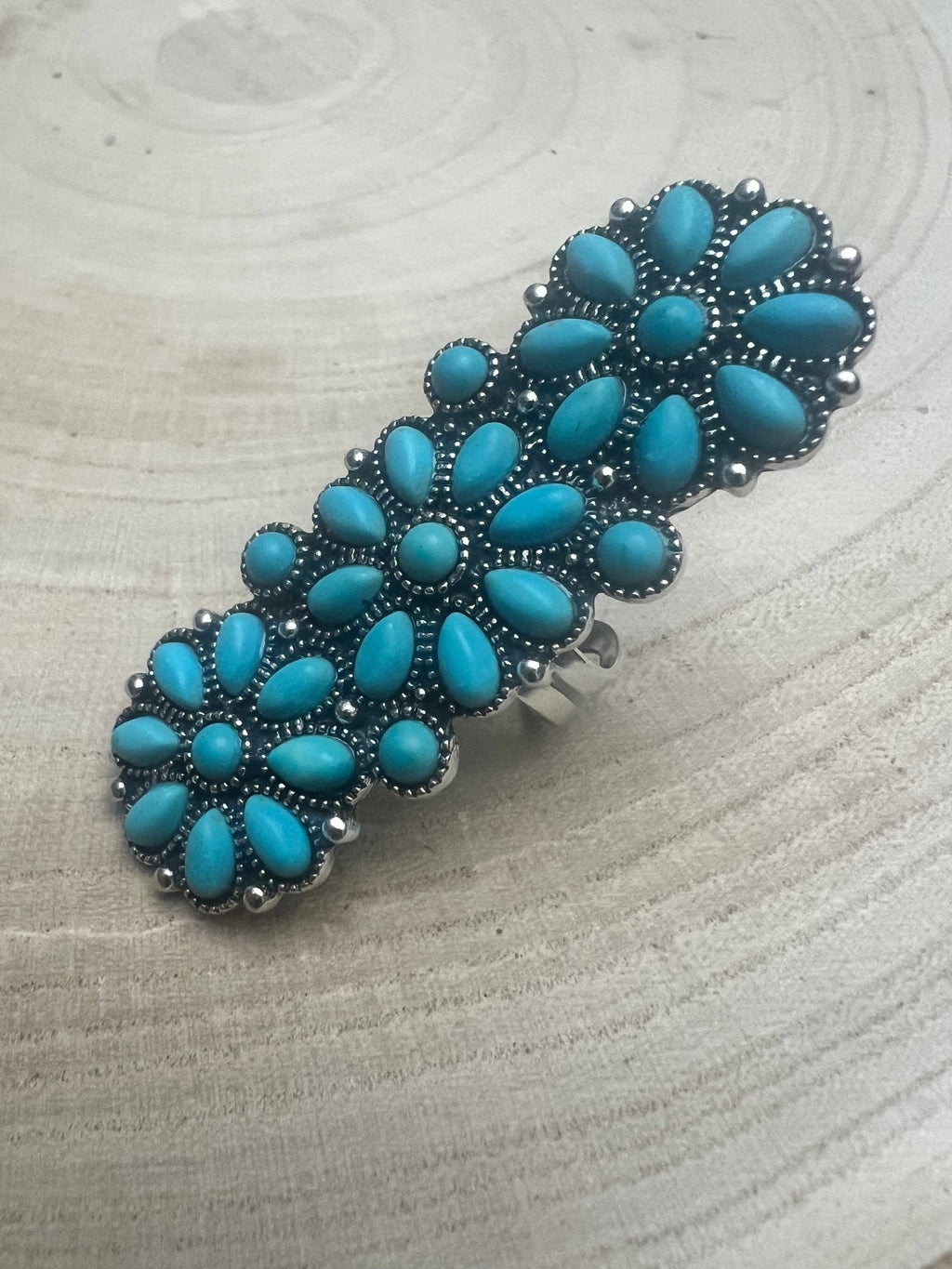 Western Desert Bloom Cluster Adjustable Ring — Faux Turquoise Hand Statement - Rooted & Reckless Co.