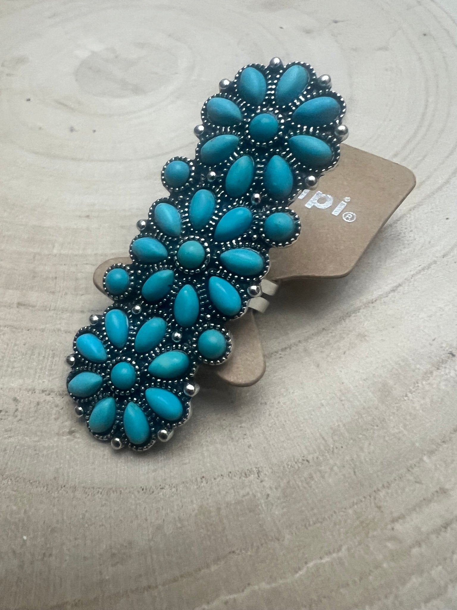 Western Desert Bloom Cluster Adjustable Ring — Faux Turquoise Hand Statement - Rooted & Reckless Co.