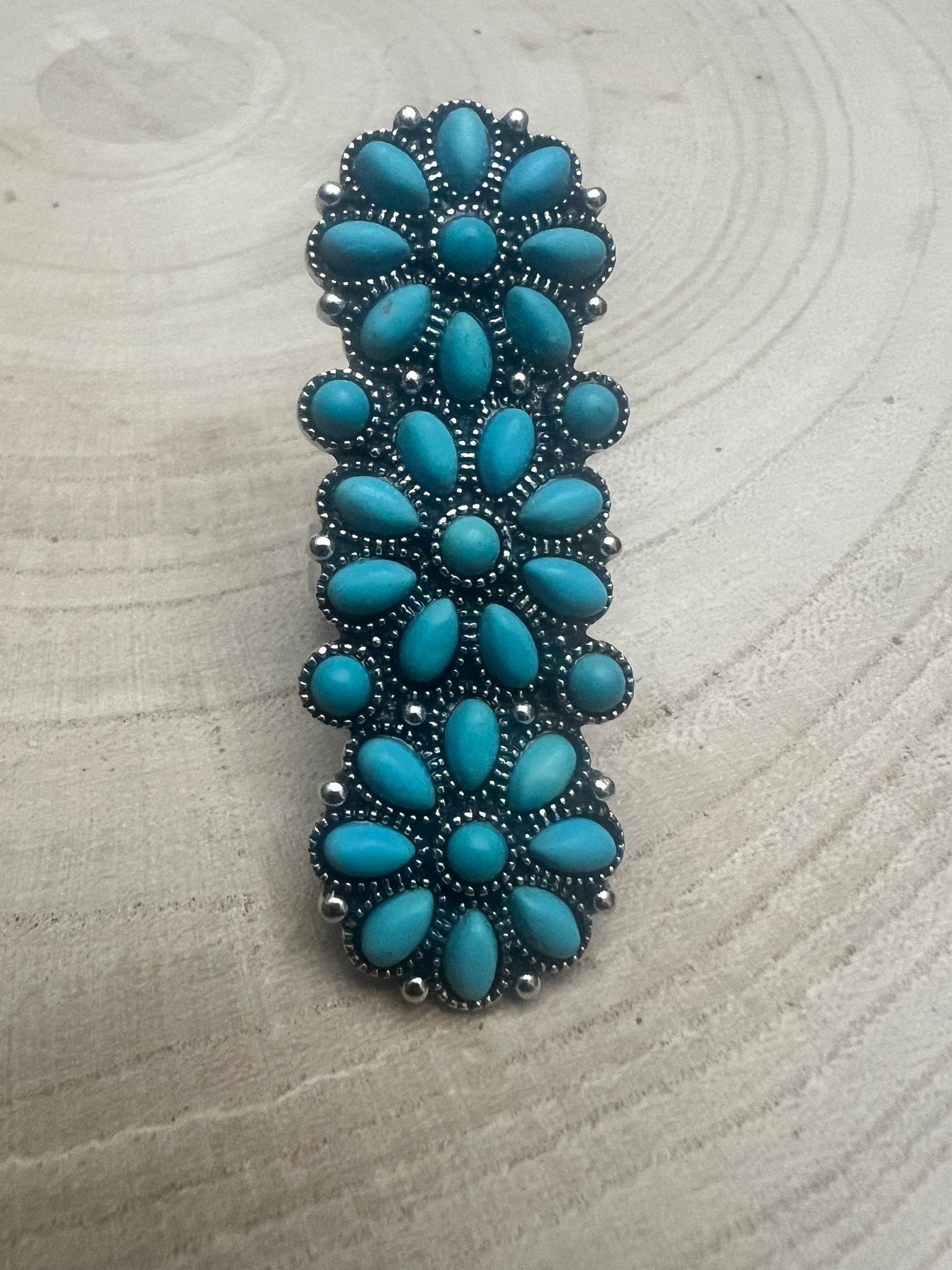 Western Desert Bloom Cluster Adjustable Ring — Faux Turquoise Hand Statement - Rooted & Reckless Co.