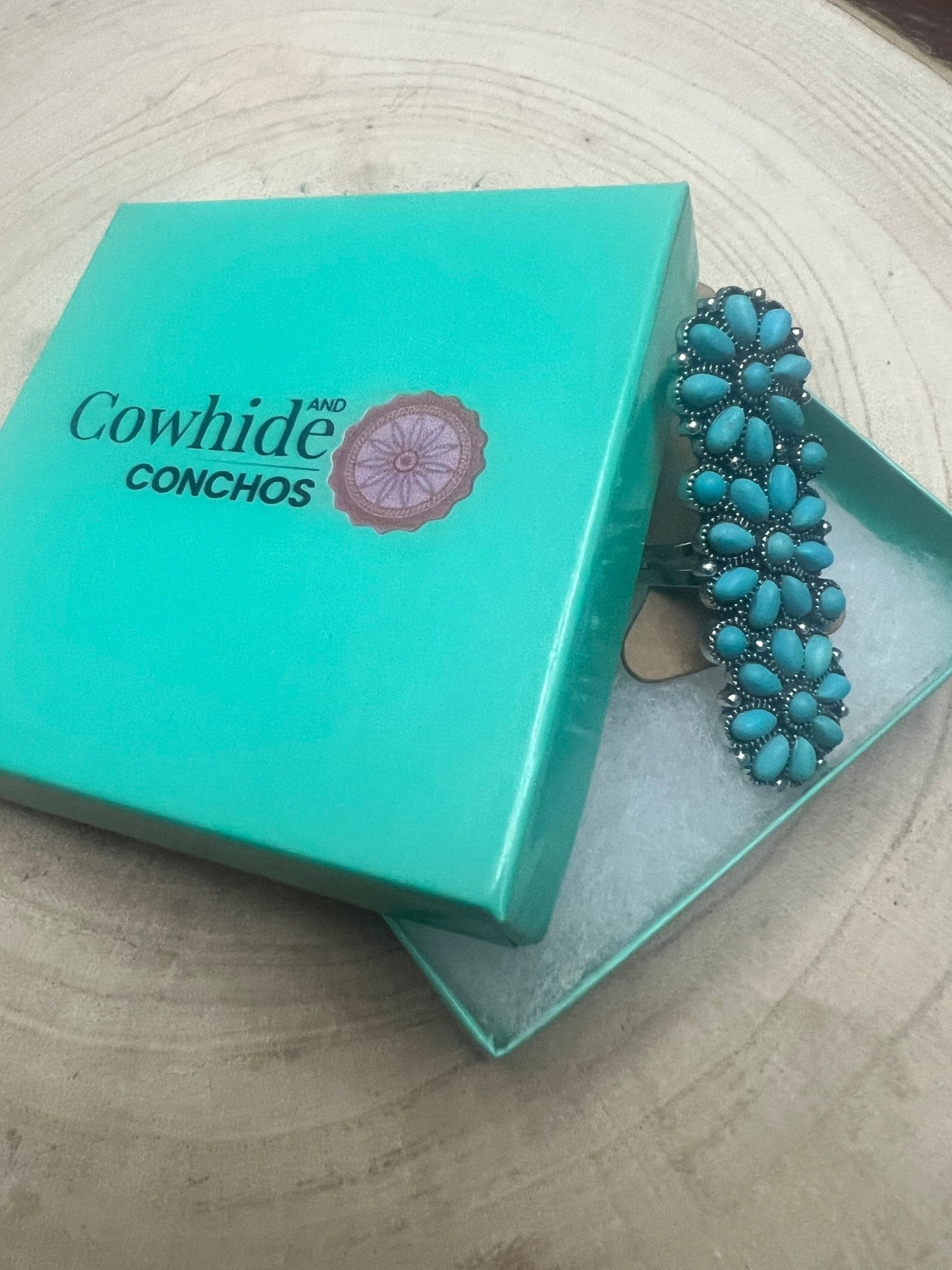 Western Desert Bloom Cluster Adjustable Ring — Faux Turquoise Hand Statement - Rooted & Reckless Co.