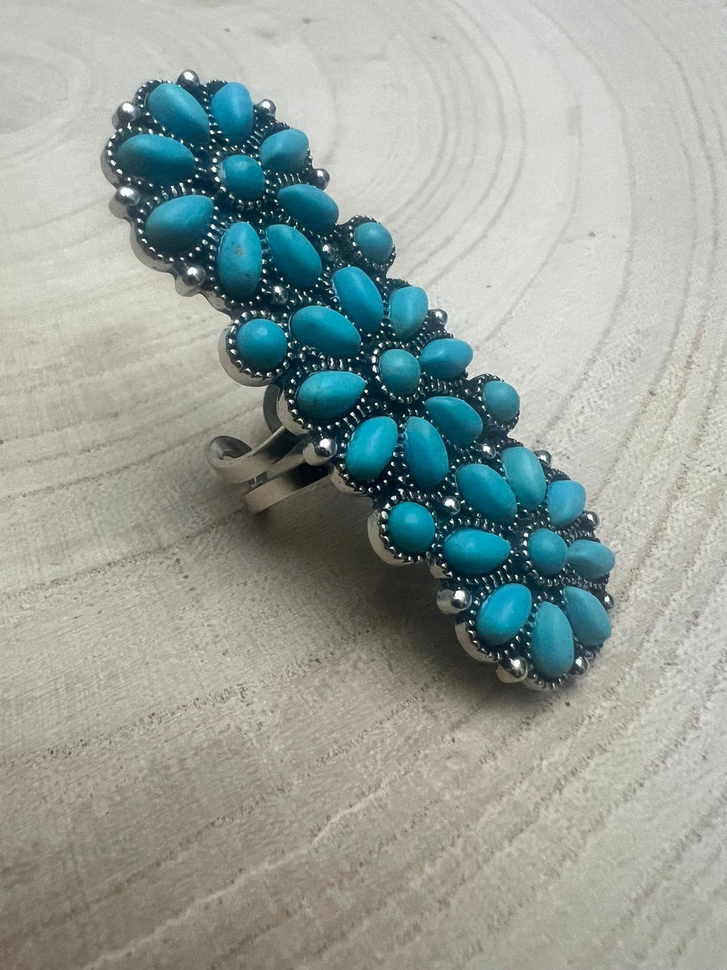 Western Desert Bloom Cluster Adjustable Ring — Faux Turquoise Hand Statement - Rooted & Reckless Co.