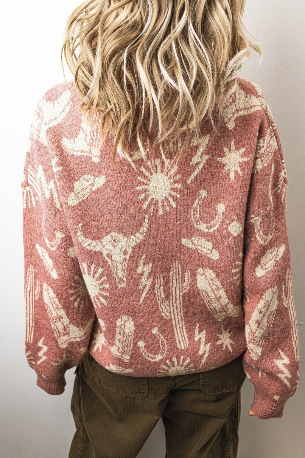 Western Drop Shoulder Long Sleeve Sweater - Rooted & Reckless Co.
