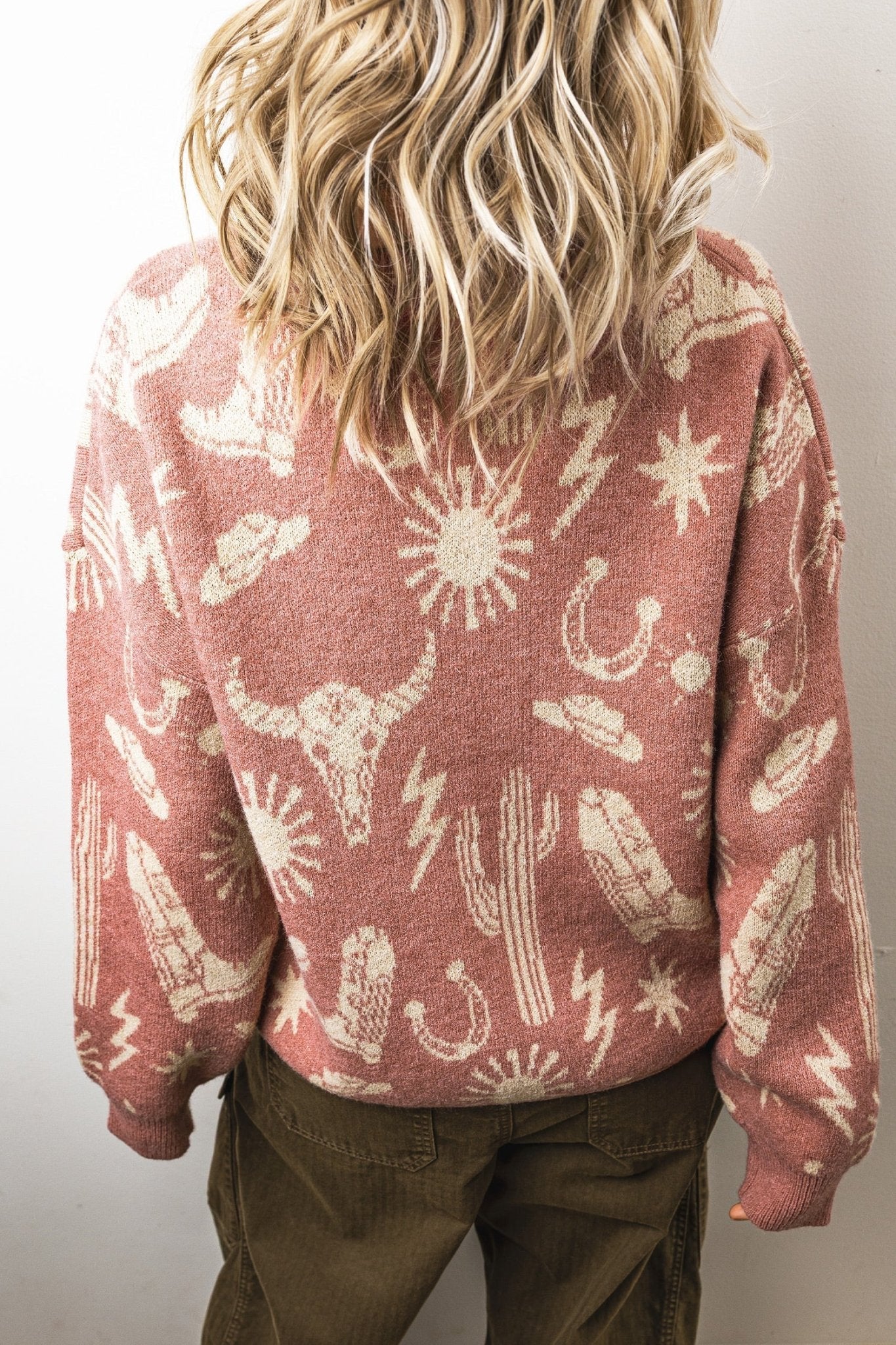 Western Drop Shoulder Long Sleeve Sweater - Rooted & Reckless Co.