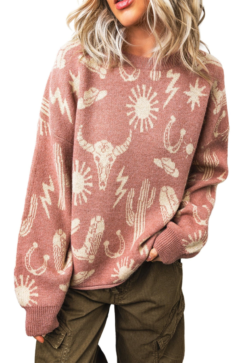 Western Drop Shoulder Long Sleeve Sweater - Rooted & Reckless Co.