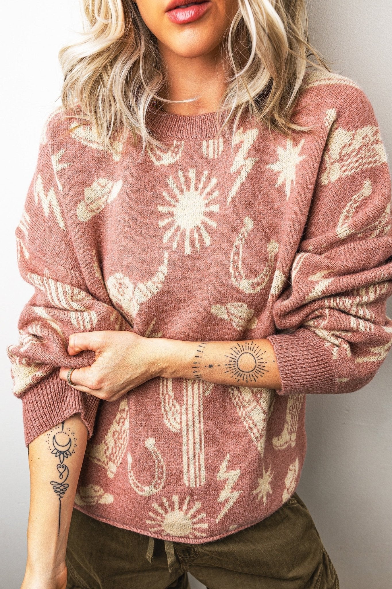 Western Drop Shoulder Long Sleeve Sweater - Rooted & Reckless Co.