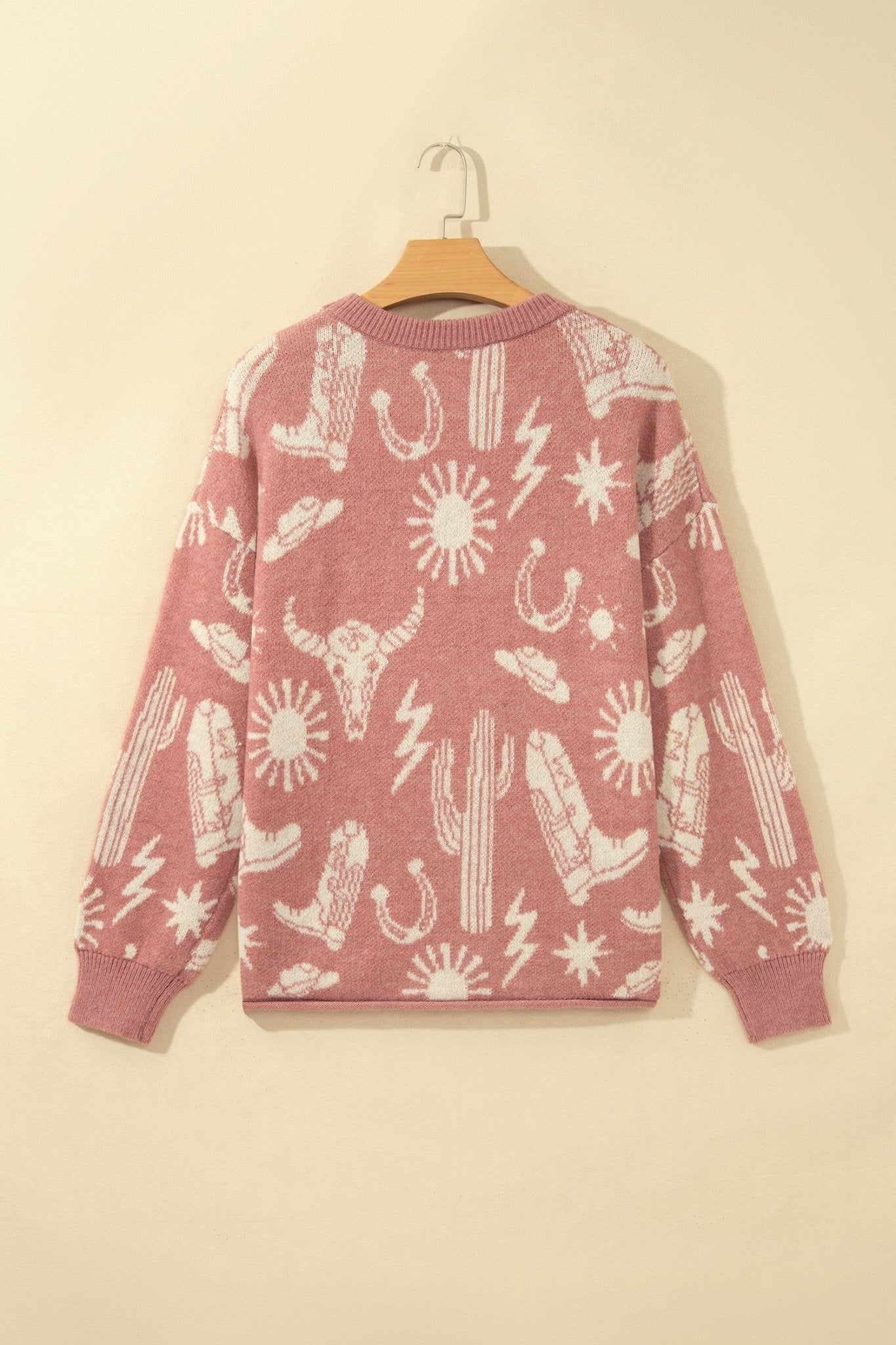Western Drop Shoulder Long Sleeve Sweater - Rooted & Reckless Co.
