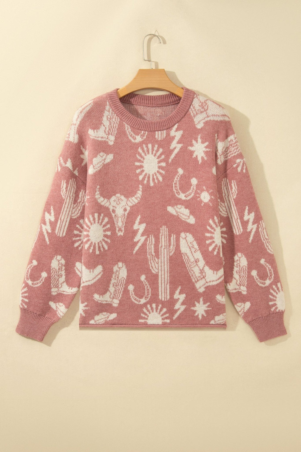 Western Drop Shoulder Long Sleeve Sweater - Rooted & Reckless Co.