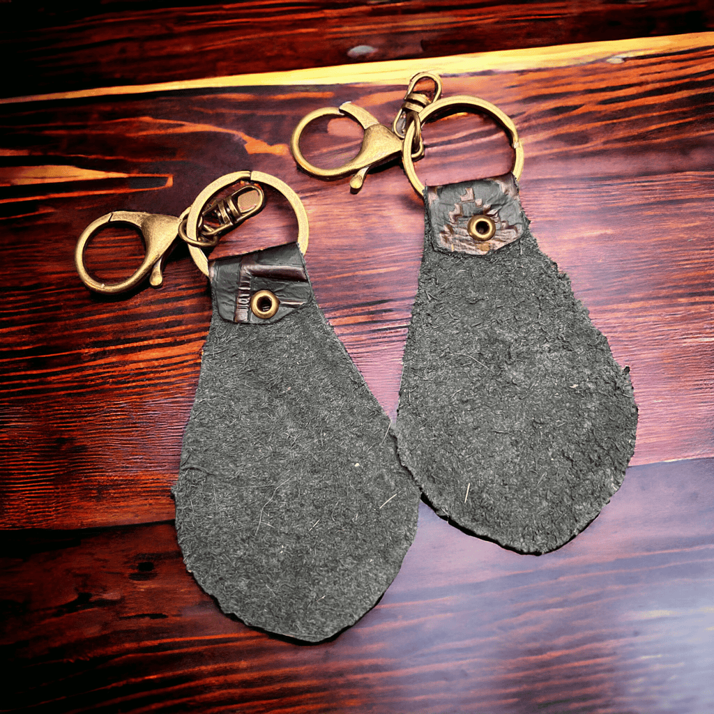 Western Embossed Leather Key Chain — Magenta Navajo Print (Handmade in Texas) - Rooted & Reckless Co.
