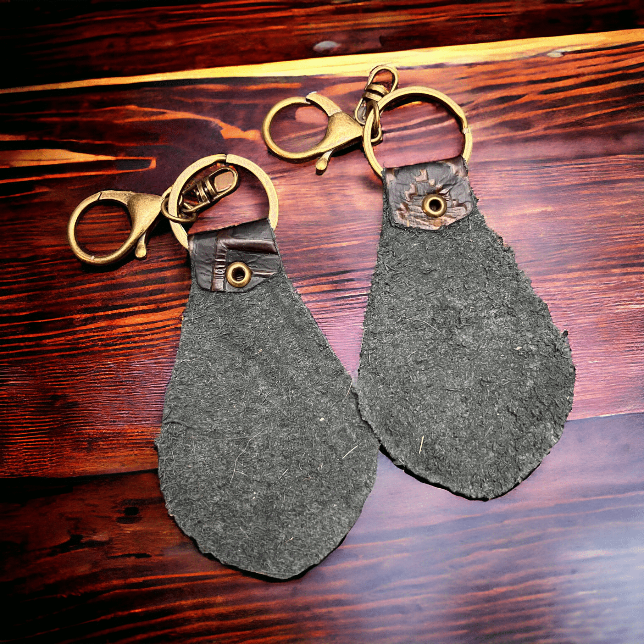 Western Embossed Leather Key Chain — Magenta Navajo Print (Handmade in Texas) - Rooted & Reckless Co.