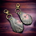 Western Embossed Leather Key Chain — Magenta Navajo Print (Handmade in Texas) - Rooted & Reckless Co.