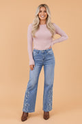Western Embroidered Flare Leg Full Length Jeans - Rooted & Reckless Co.