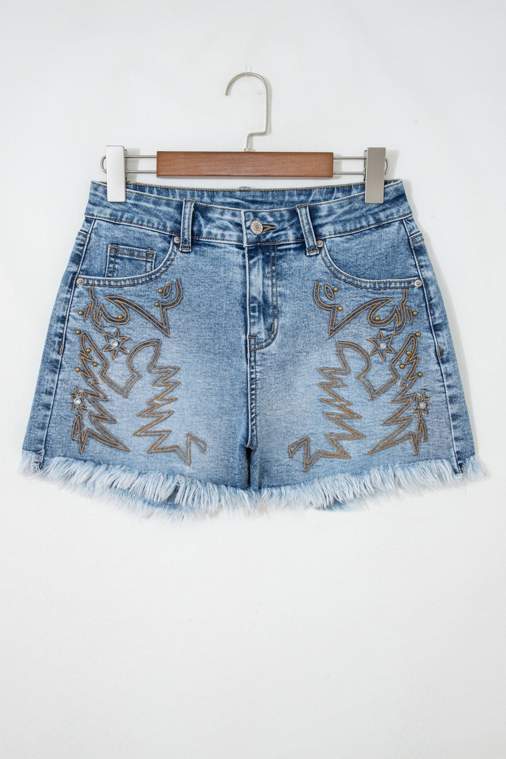 Western Embroidered Studded Denim Shorts - Rooted & Reckless Co.