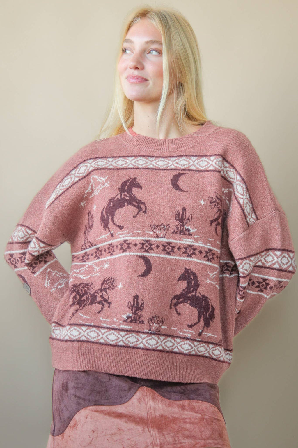 Western Express Knit Sweater - Small Mauve remains - Rooted & Reckless Co.