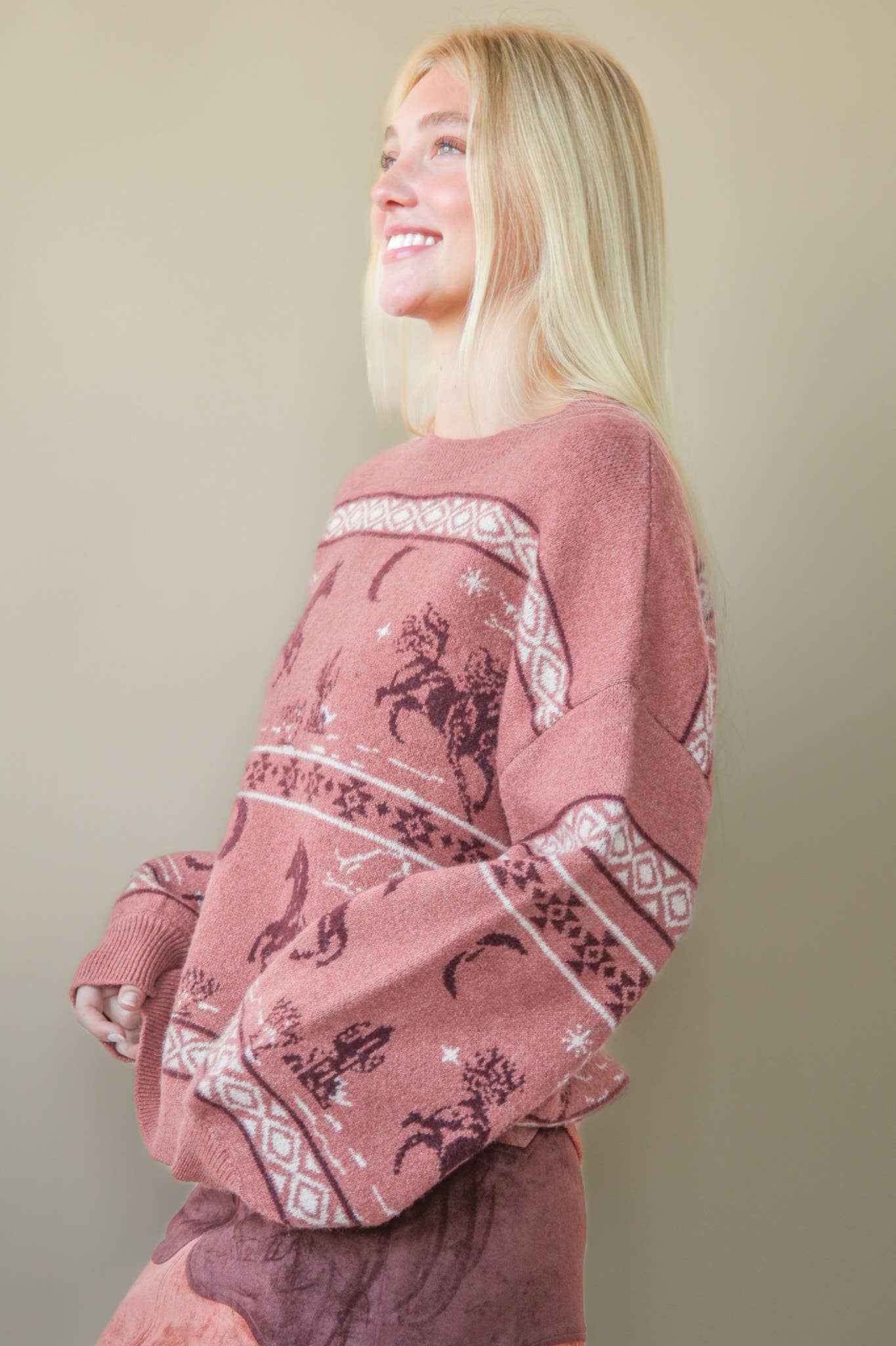 Western Express Knit Sweater - Small Mauve remains - Rooted & Reckless Co.