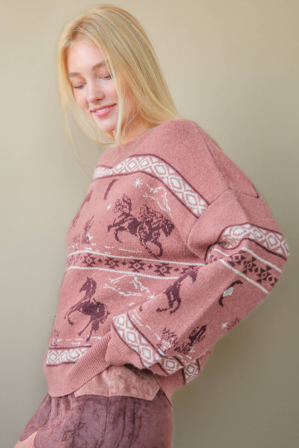Western Express Knit Sweater - Small Mauve remains - Rooted & Reckless Co.