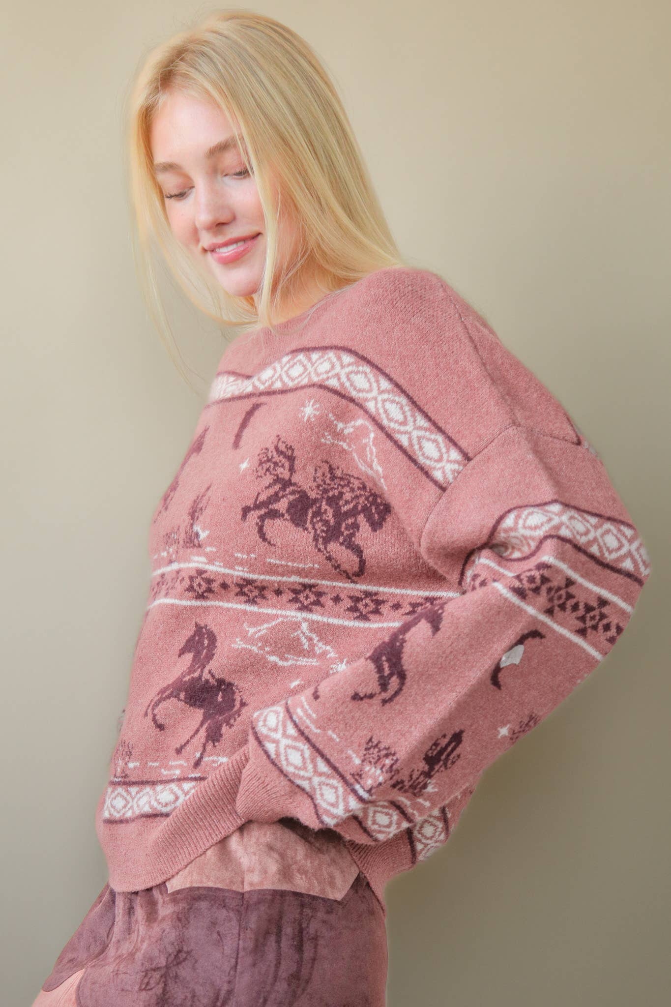 Western Express Knit Sweater - Small Mauve remains - Rooted & Reckless Co.