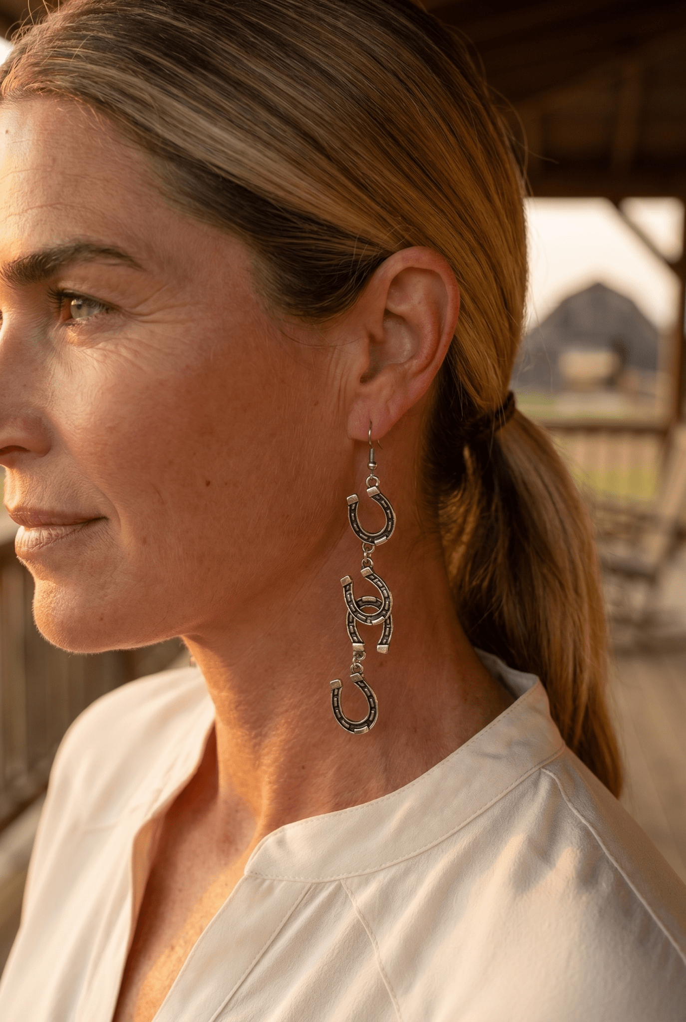 Western Fashion Horseshoe Dangle Earrings — Bold 3½" Statement Drop - Rooted & Reckless Co.