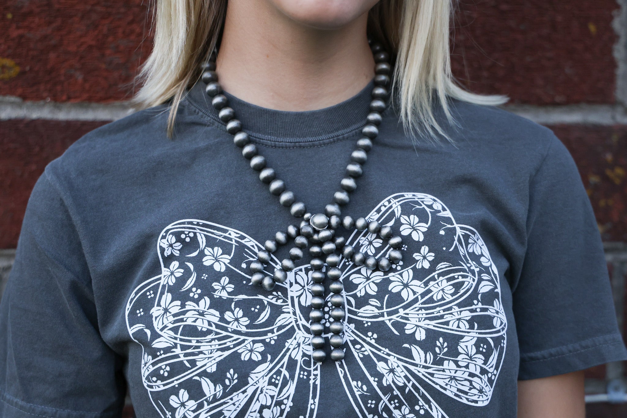 Western Faux Bow Pearl Necklace — 10mm Faux Sterling Pearls (16 Inch) - Rooted & Reckless Co.