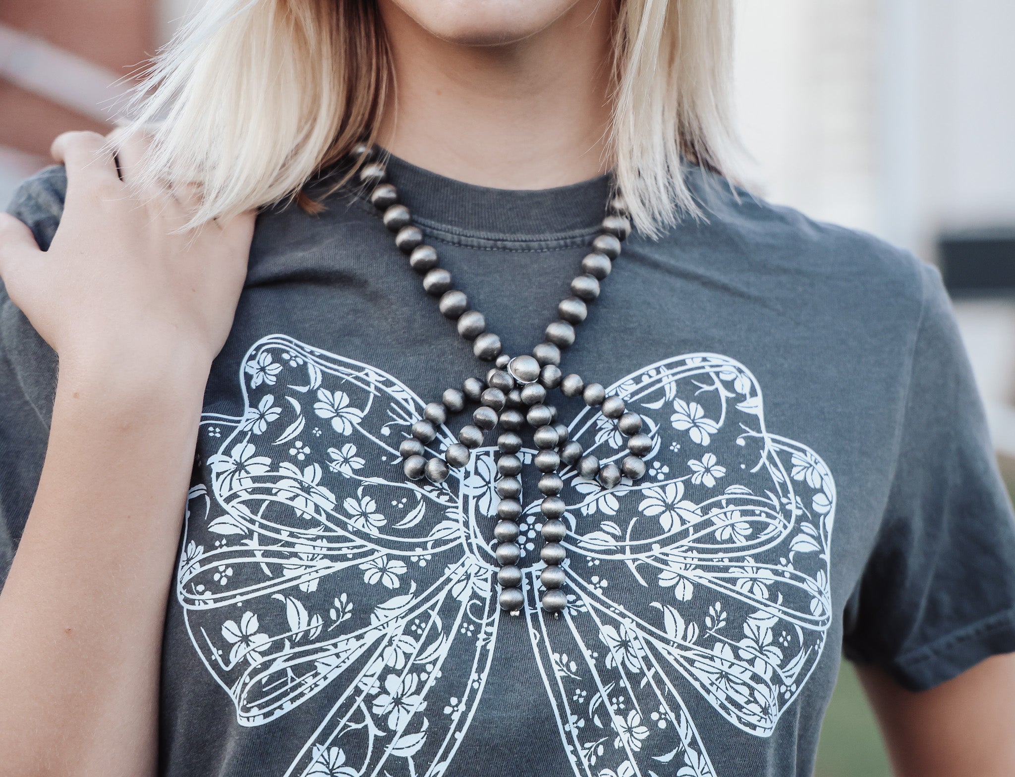 Western Faux Bow Pearl Necklace — 10mm Faux Sterling Pearls (16 Inch) - Rooted & Reckless Co.