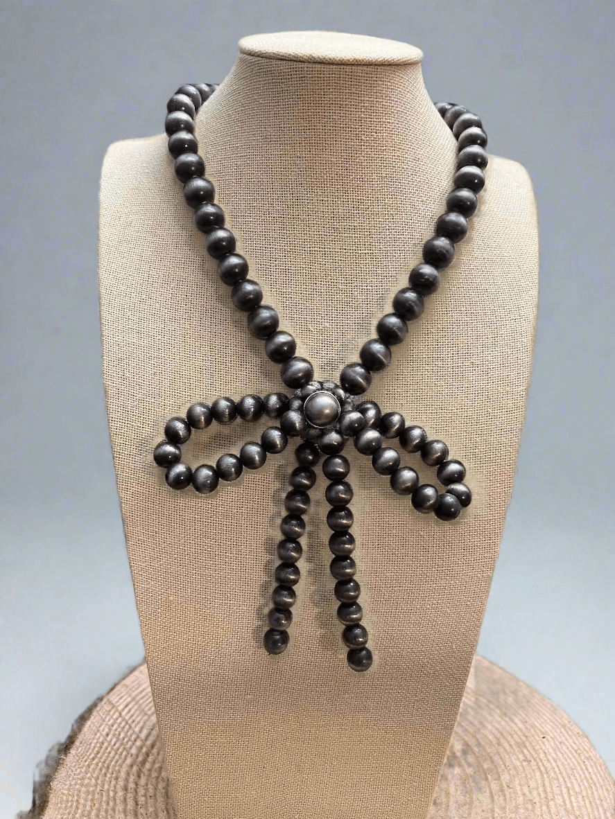 Western Faux Bow Pearl Necklace — 10mm Faux Sterling Pearls (16 Inch) - Rooted & Reckless Co.