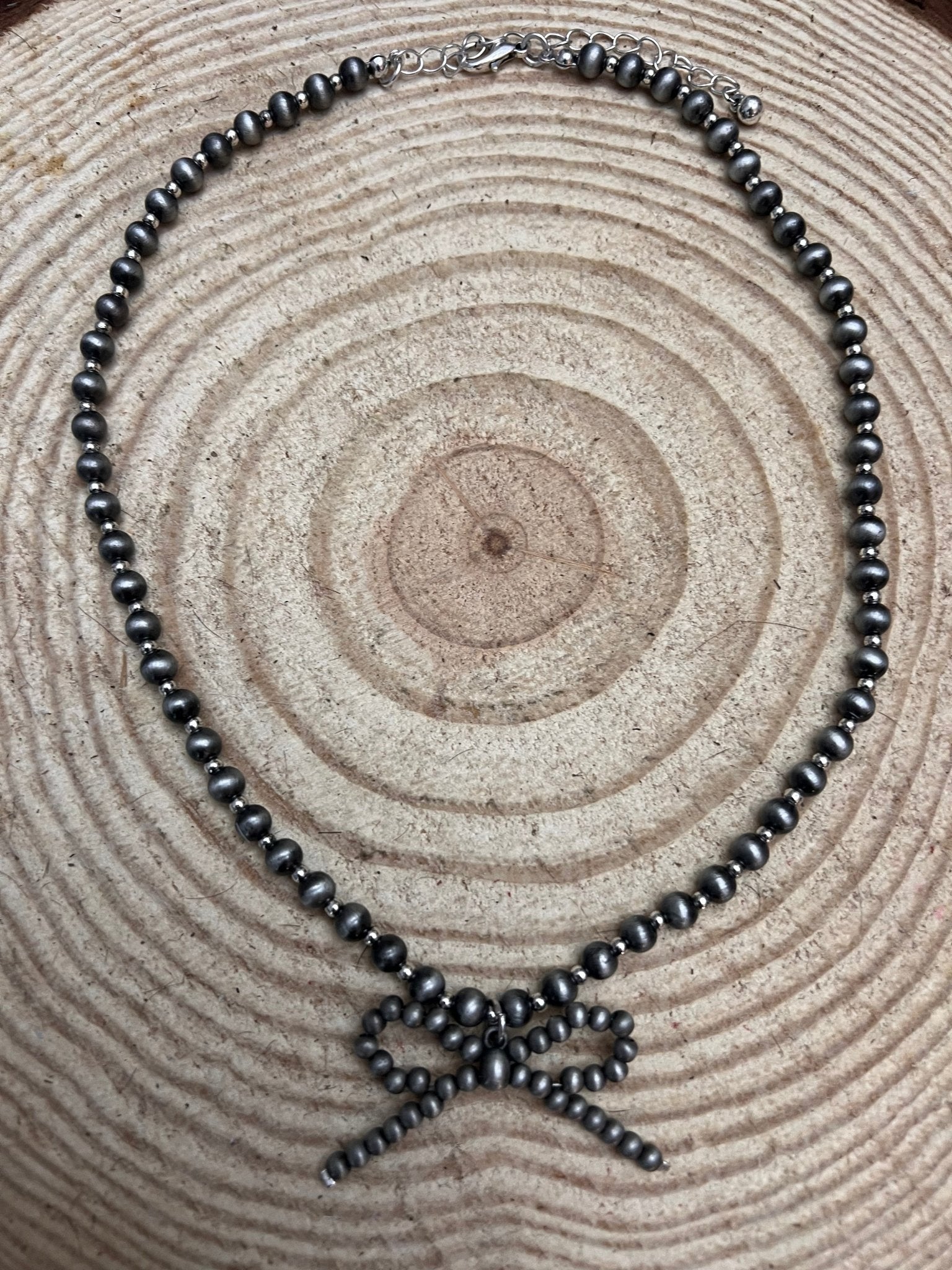 Western Faux Bow Pearl Necklace — 5mm Faux Sterling Pearls (18 Inch) - Rooted & Reckless Co.