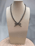 Western Faux Bow Pearl Necklace — 5mm Faux Sterling Pearls (18 Inch) - Rooted & Reckless Co.