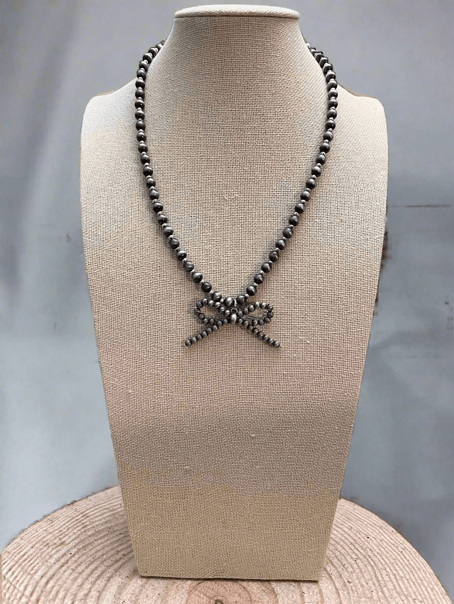 Western Faux Bow Pearl Necklace — 5mm Faux Sterling Pearls (18 Inch) - Rooted & Reckless Co.