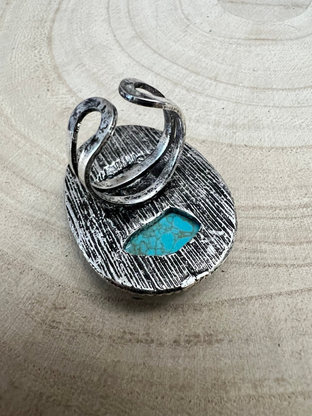 Western Faux Buffalo Coin & Faux Turquoise Nugget Adjustable Ring — Wild West Hand Statement - Rooted & Reckless Co.