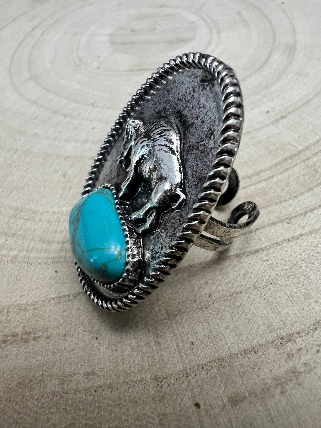 Western Faux Buffalo Coin & Faux Turquoise Nugget Adjustable Ring — Wild West Hand Statement - Rooted & Reckless Co.